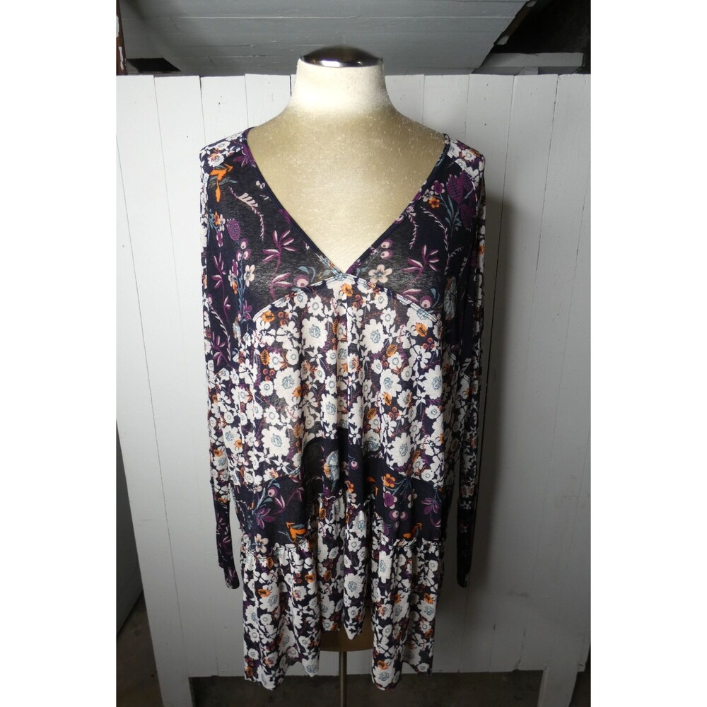 Free People Women's S Isabella Tunic Top Floral Semi Sheer Oversized Distressed